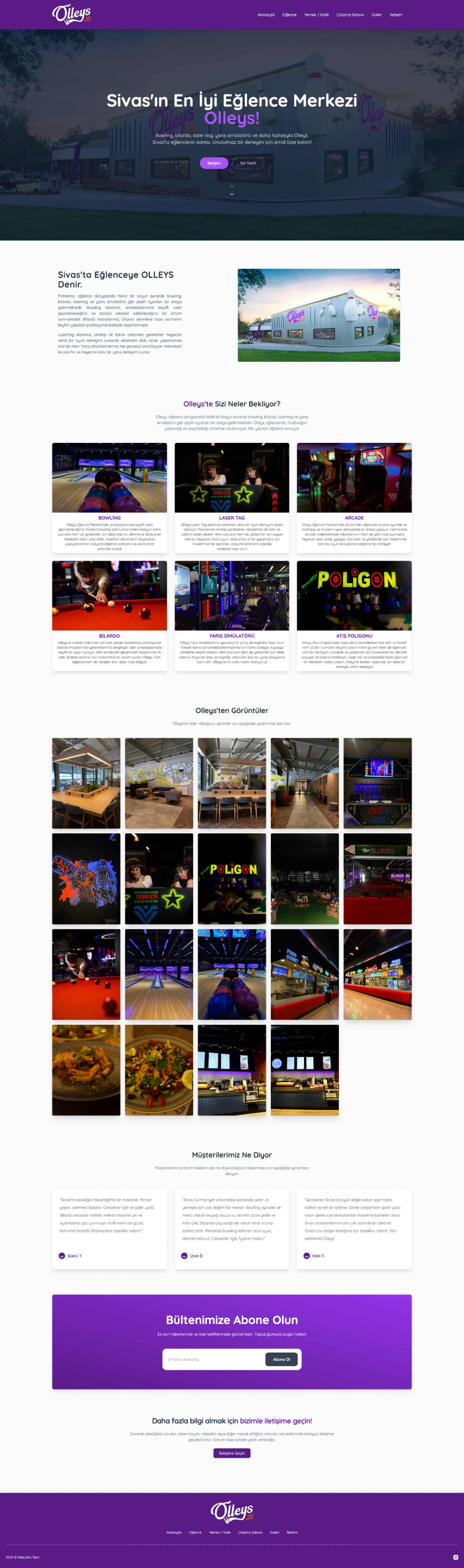  Olleys Eğlence Merkezi İçin SPA Tabanlı Web Sitesi Geliştirmesi